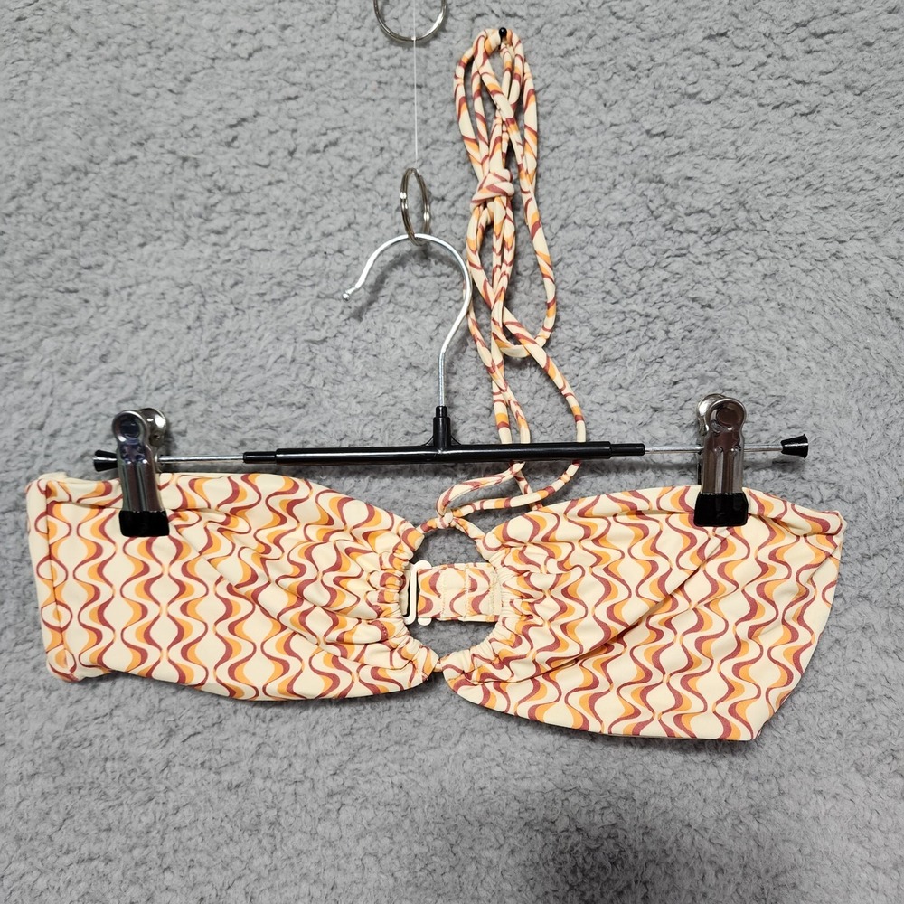 RVCA Bikini Halter Top Bathing Suit‎ Cream Red Orange Size Medium